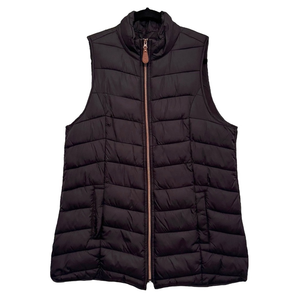 C.C. Size M Black Quilted Puffer Vest 2-Way Zipper Long Length Size Zippers